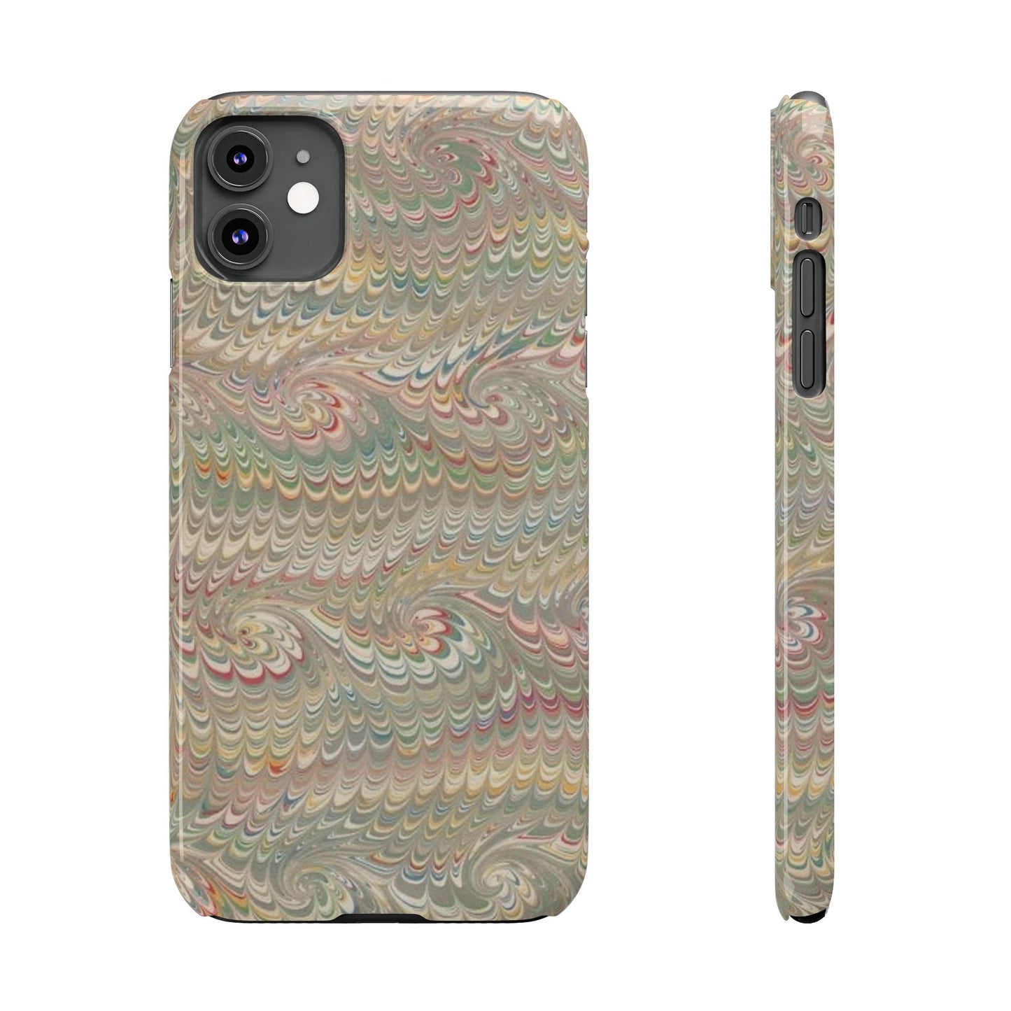 Soft Green and Multi-Colored Marbled Design, Italy Feather Phone Case, Multi-Color, Slim Phone Cases, Case-Mate IPHONE16 and all sizes