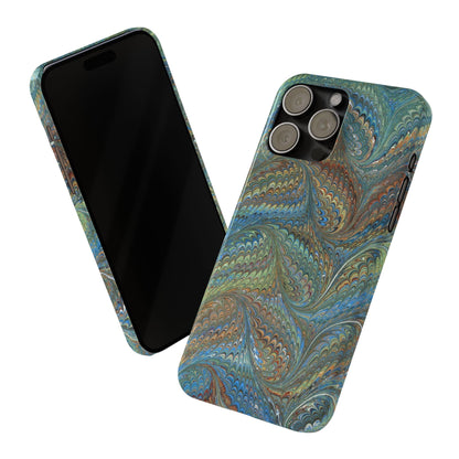 Blue and Green Italian Marbled Swirl Design, Italy Feather Phone Case, Multi-Color, Slim Phone Cases, Case-Mate IPHONE16 and all sizes