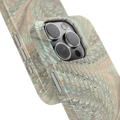 Marbled VIntage Design, Italian Feather Phone Case, Green Hues, Mint, Beige, Neutrals, Slim Phone Cases, IPHONE16 and all sizes