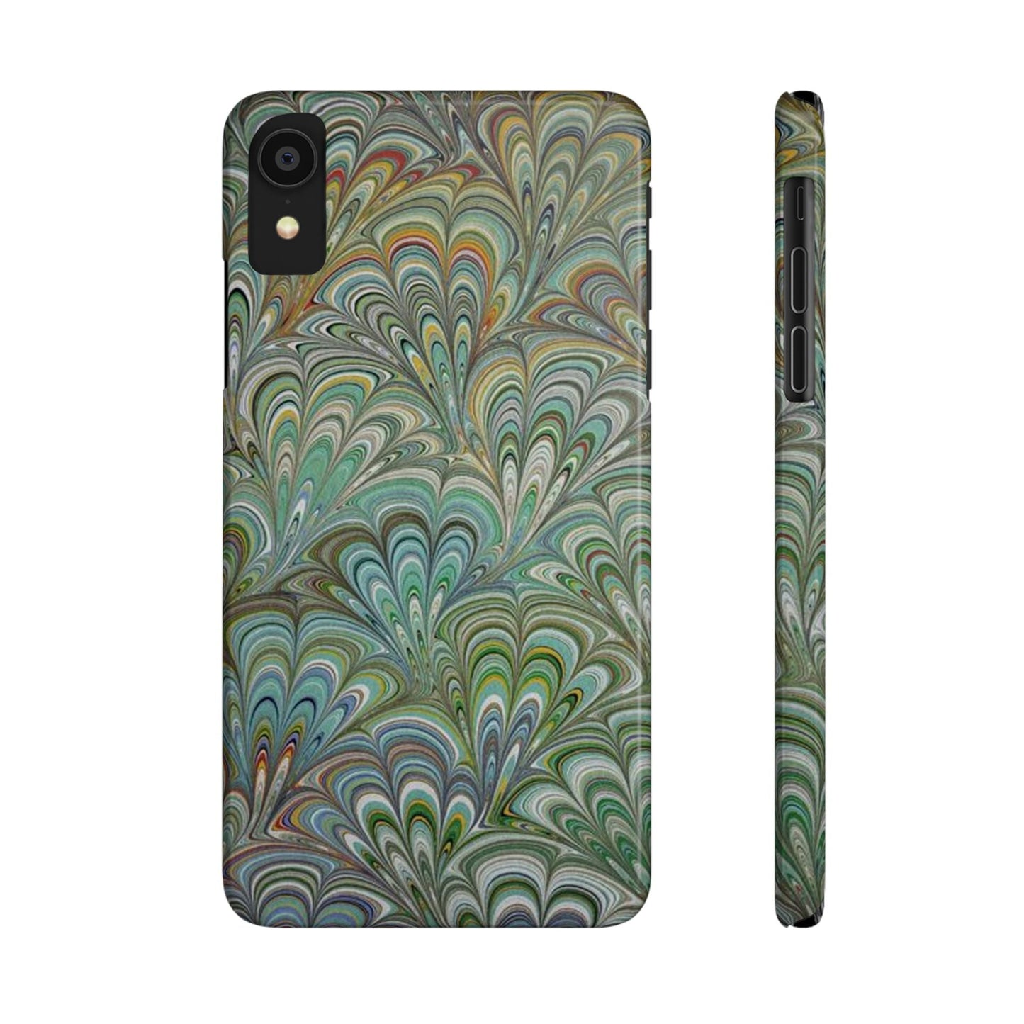Deep Green Peacock Italian Marbled Design, Italy Feather Phone Case, Multi-Color, Slim Phone Cases, Case-Mate IPHONE16 and all sizes