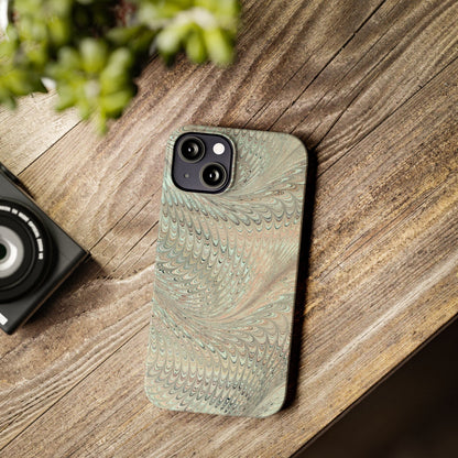 Marbled VIntage Design, Italian Feather Phone Case, Green Hues, Mint, Beige, Neutrals, Slim Phone Cases, IPHONE16 and all sizes