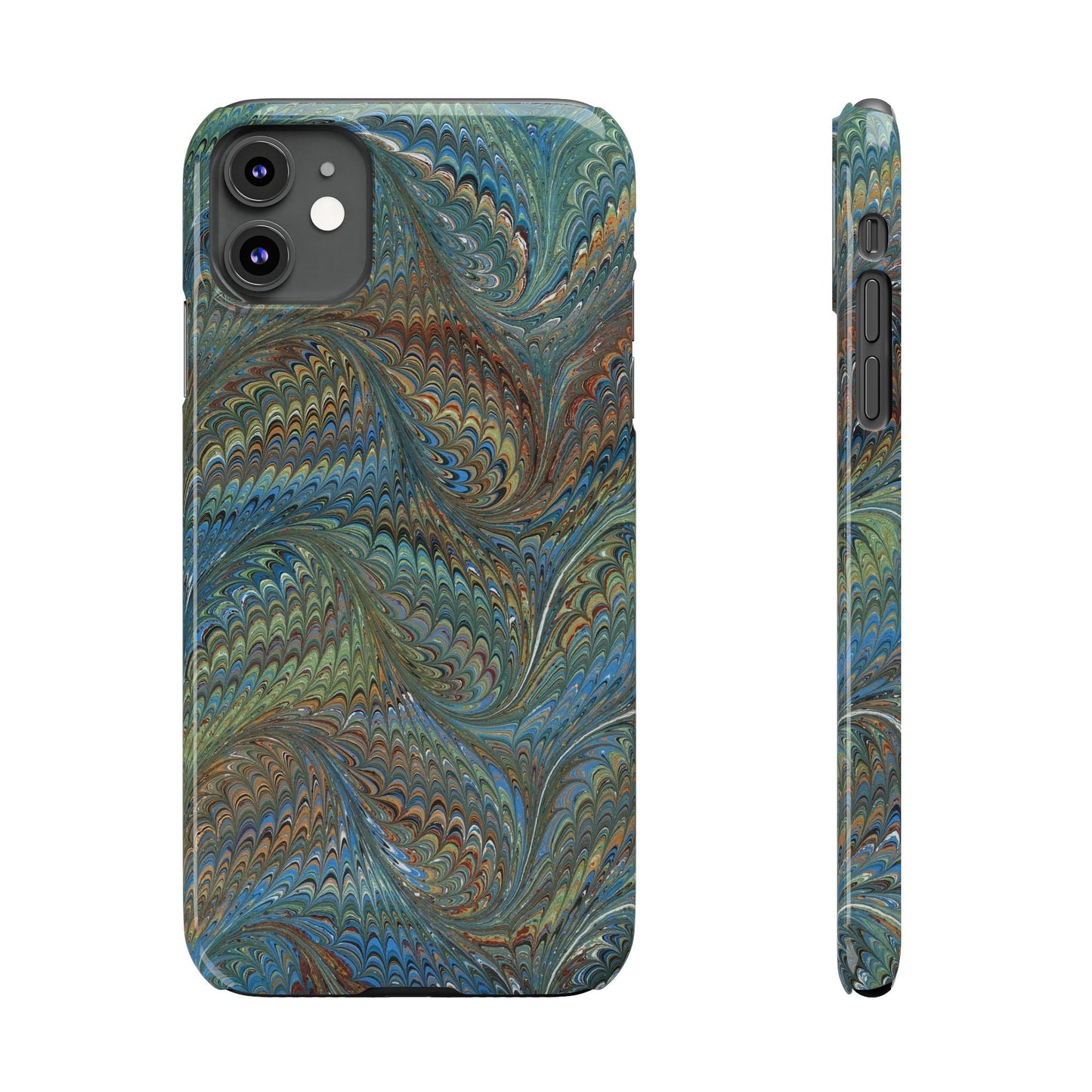Blue and Green Italian Marbled Swirl Design, Italy Feather Phone Case, Multi-Color, Slim Phone Cases, Case-Mate IPHONE16 and all sizes