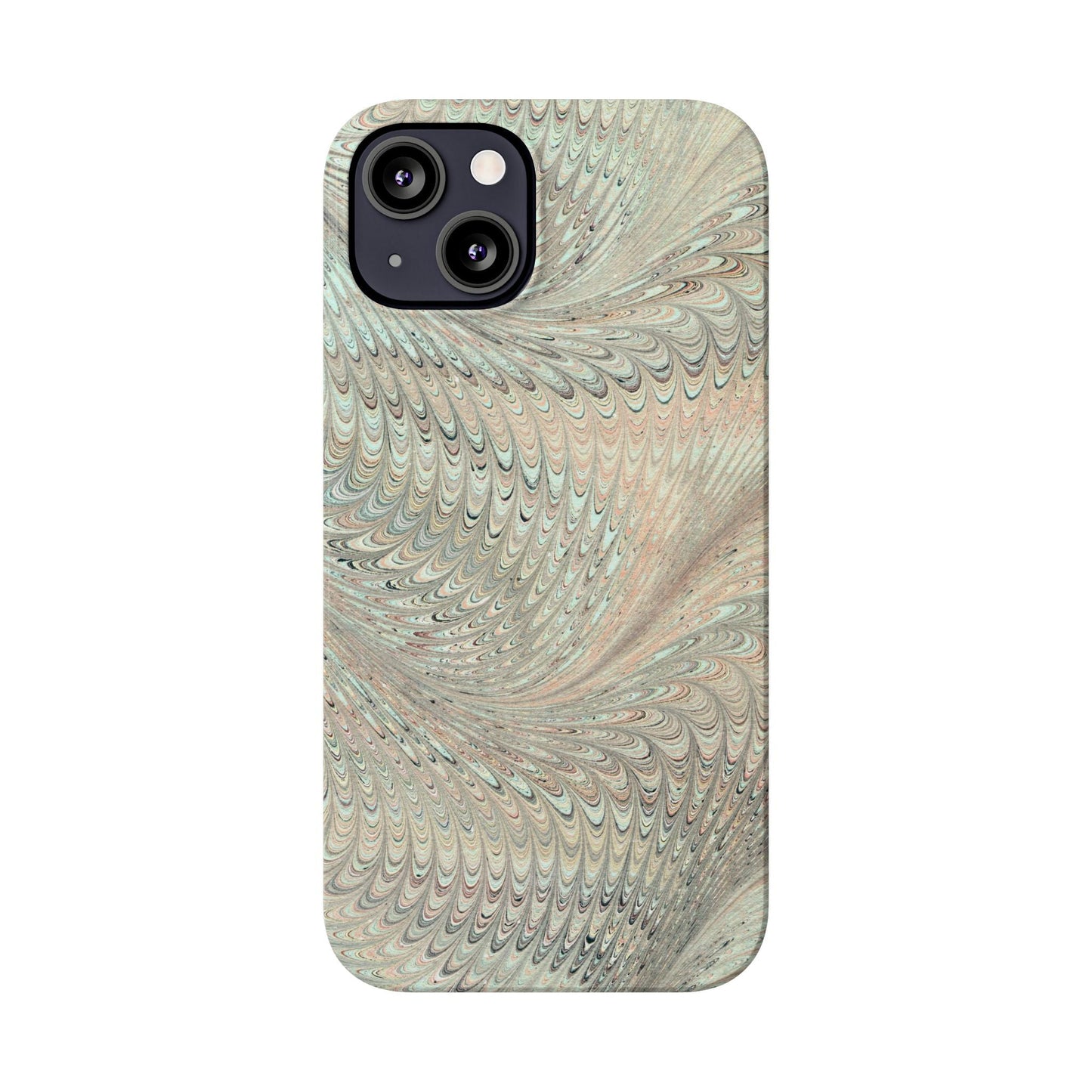 Marbled VIntage Design, Italian Feather Phone Case, Green Hues, Mint, Beige, Neutrals, Slim Phone Cases, IPHONE16 and all sizes