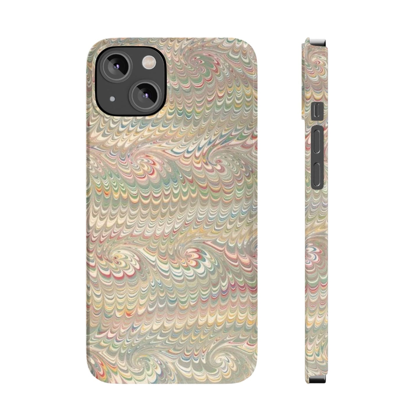 Soft Green and Multi-Colored Marbled Design, Italy Feather Phone Case, Multi-Color, Slim Phone Cases, Case-Mate IPHONE16 and all sizes